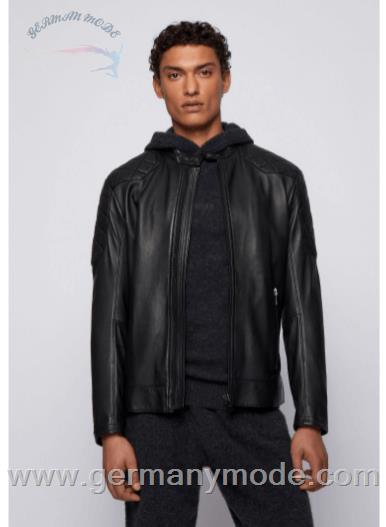 کاپشن چرم مردانه هوگو باس آلمان BOSS SLIM-FIT JACKE AUS PLONGÉ-LEDER MIT ABGESTEPPTEN DETAILS