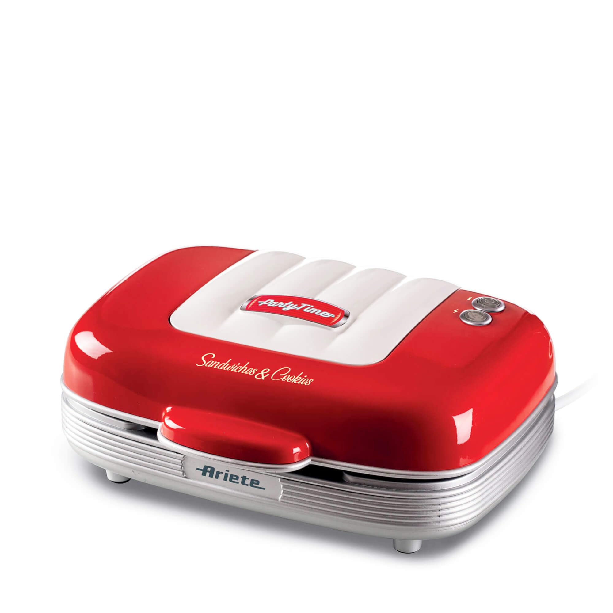 Ariete 1972 Sandwiches & Cookies Party Time بشقاب برقی چند منظوره 700 وات 3 بشقاب با روکش نچسب و قابل تعویض قرمز