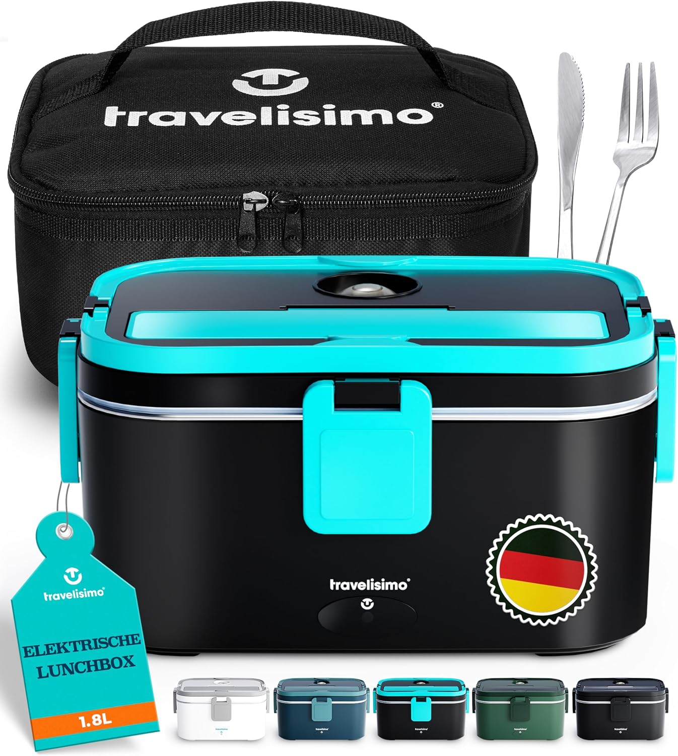 لانچ باکس ظرف گرم کننده غذای برقی و شارژی 80 واتی TRAVELISIMO جعبه ناهار گرم، جعبه حرارتی 1.8 لیتری برای غذا جعبه ناهار برقی 3 در 1 ولتاژ 12 ولت / 24 ولت / 220 ولت، کانتینر گرما برای تحویل گرفتن برای کار جعبه ناهار کامیون کامیون الکتریکی