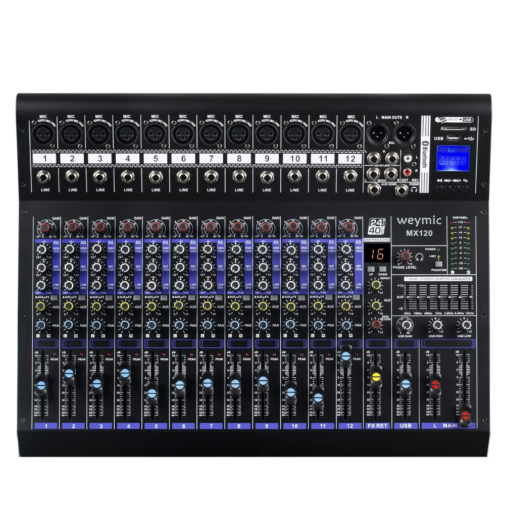 خرید از آمازون - میکسر حرفه ای Weymic MX-120 (12 کانال) برای ضبط DJ Stage Karaoke DSP Effector با درایو USB MX-12-Channel