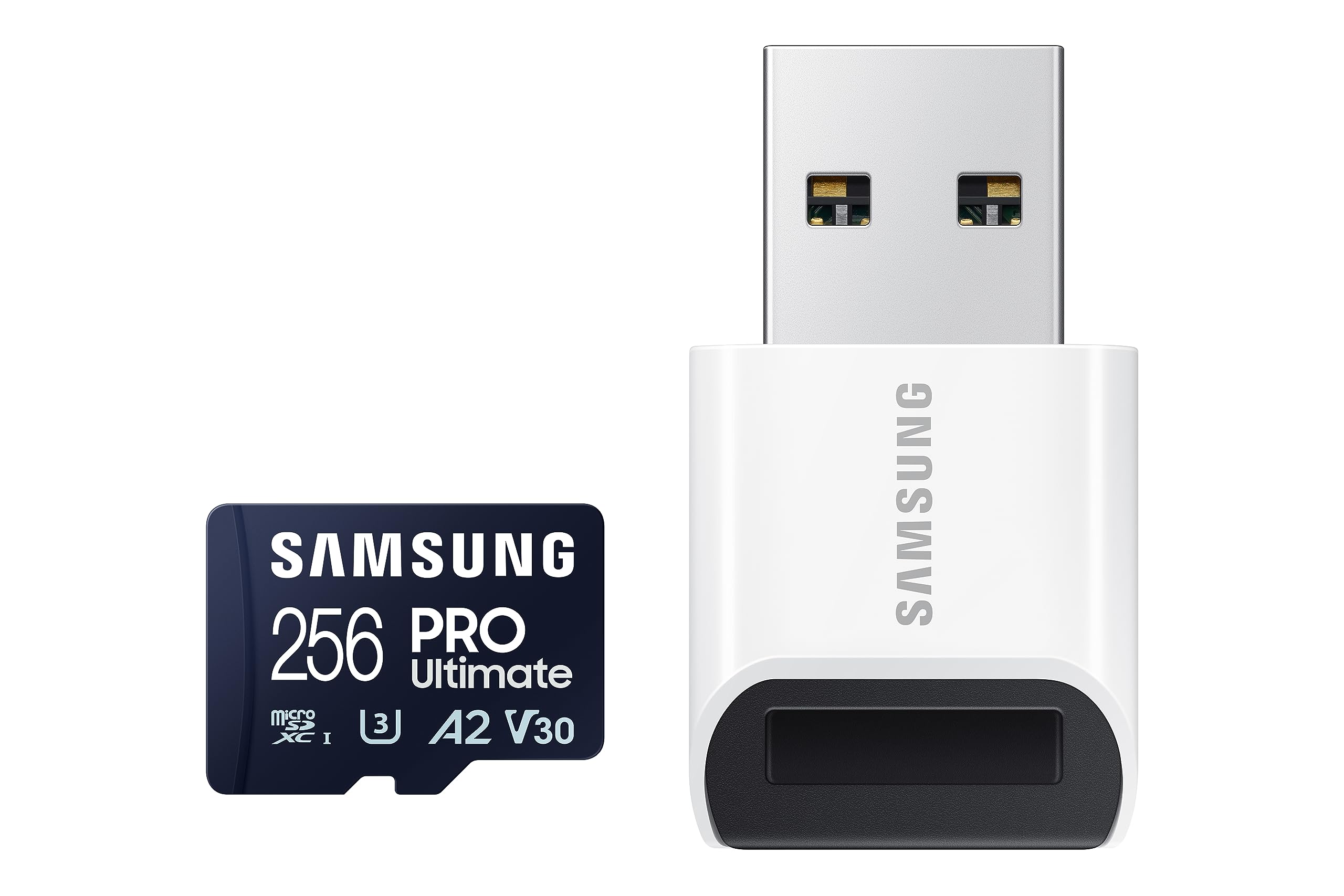 خرید از آمازون - کارت میکرو اس دی Samsung PRO Ultimate + کارت خوان USB، 256 گیگابایت، برای گوشی های هوشمند، پهپادها و دوربین های اکشن، UHS-I U3، خواندن 200 مگابایت بر ثانیه، نوشتن 130 مگابایت بر ثانیه، MB-MY256SB/WW Pro Ultimate 200 مگابایت بر ثانیه + کارت خوان USB 256 گیگابایت