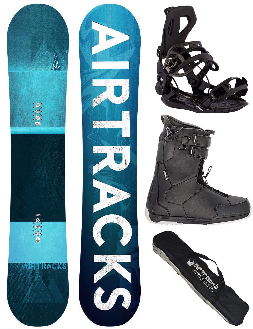 AIRTRACKS Snowboard St Board Blue Drifter Wide Hybrid Rocker + Snowboard Bindung Master + Snowboardboots + Sb Bag 150 155 160 164 cm Snowboard 164 cm Boots Master QL 40