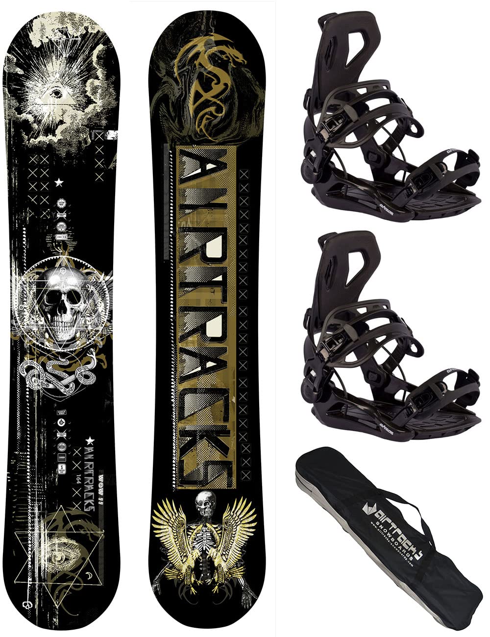 ست اسنوبرد مردانه Airtracks - Wow Carbon Hybrid Rocker Snowboard Wide - Snowboard Binding Star or Master Fastec - Snowboard Bag 150 155 160 164 cm Snowboard 155 cm Binding Master M