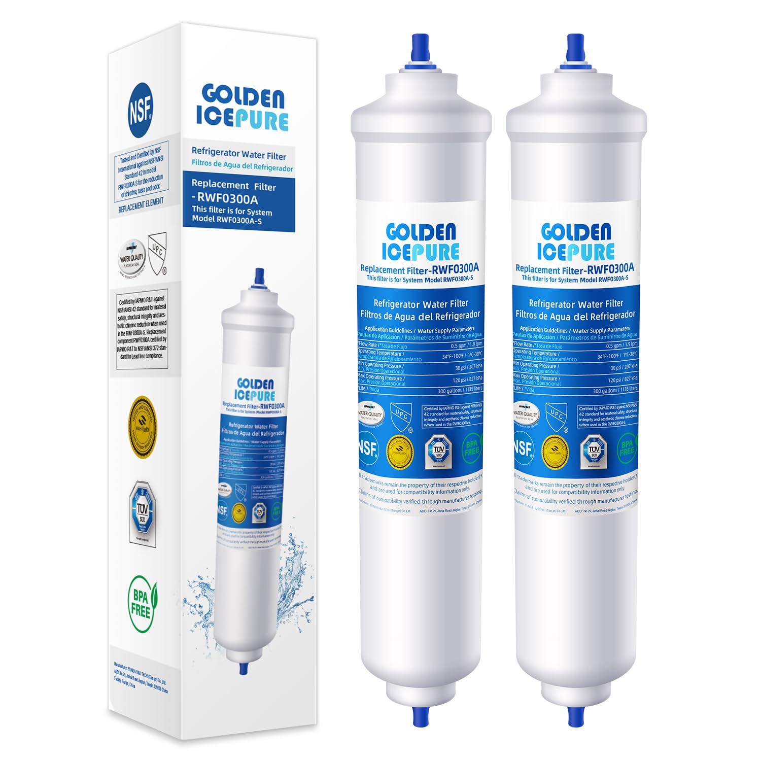 فیلتر آب یخچال GOLDEN ICEPURE سازگار با یخچال فریزر سامسونگ DA29-10105J، DA29-10105J HAFEX/EXP، DA99-02131B، WSF-100، EF9603، HAIER LG، بسته 2 عددی (بسته 1 عددی)
