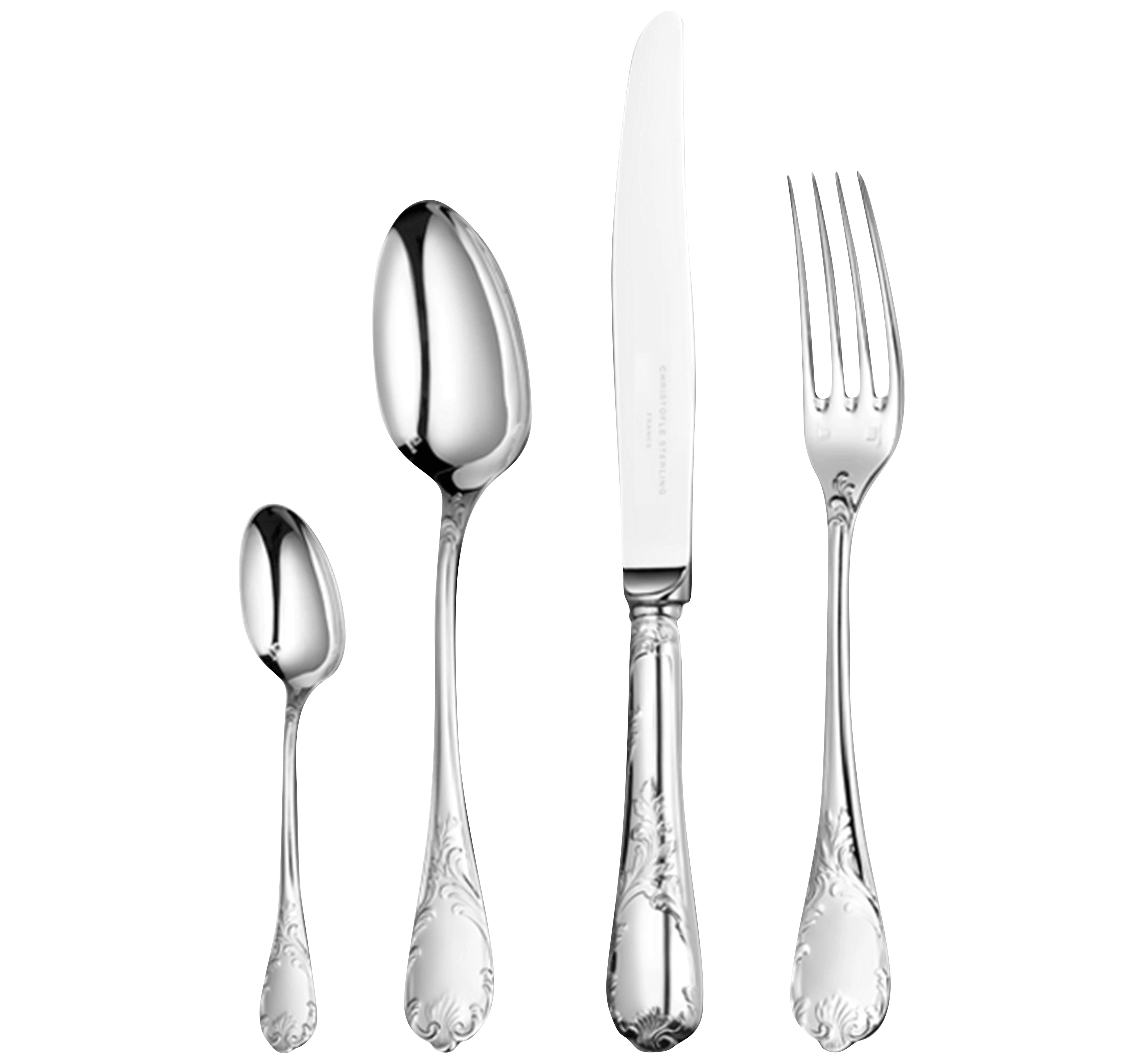 سرویس قاشق چنگال 48 پارچه با روکش نقره کریستوفل فرانسه CHRISTOFLE 24-Piece Sterling Silver Flatware Set with Free Chest