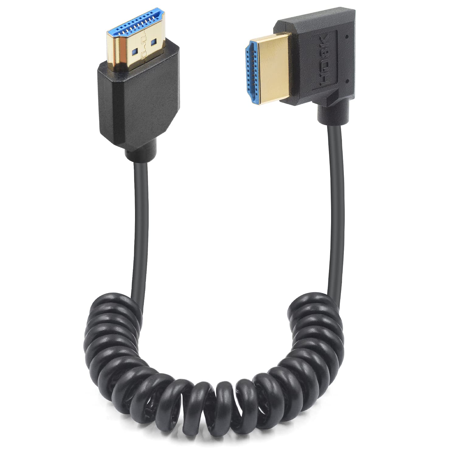 خرید از آمازون - کابل مارپیچ دوتک HDMI به 2.1 HDMI 1.2 متری، HDMI 2.1 فوق العاده پرسرعت 48 گیگابیت بر ثانیه، پشتیبانی از 8K@60Hz، 4K@120Hz، کابل HDMI به HDMI با زاویه راست سازگار با دوربین، دوربین فیلمبرداری، مانیتور، کامپیوتر و غیره