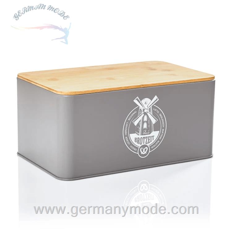 ظرف نان فلزی درب چوبی کلارشتاین آلمان Klarstein Stigby 2-in-1 Brotkasten Grau