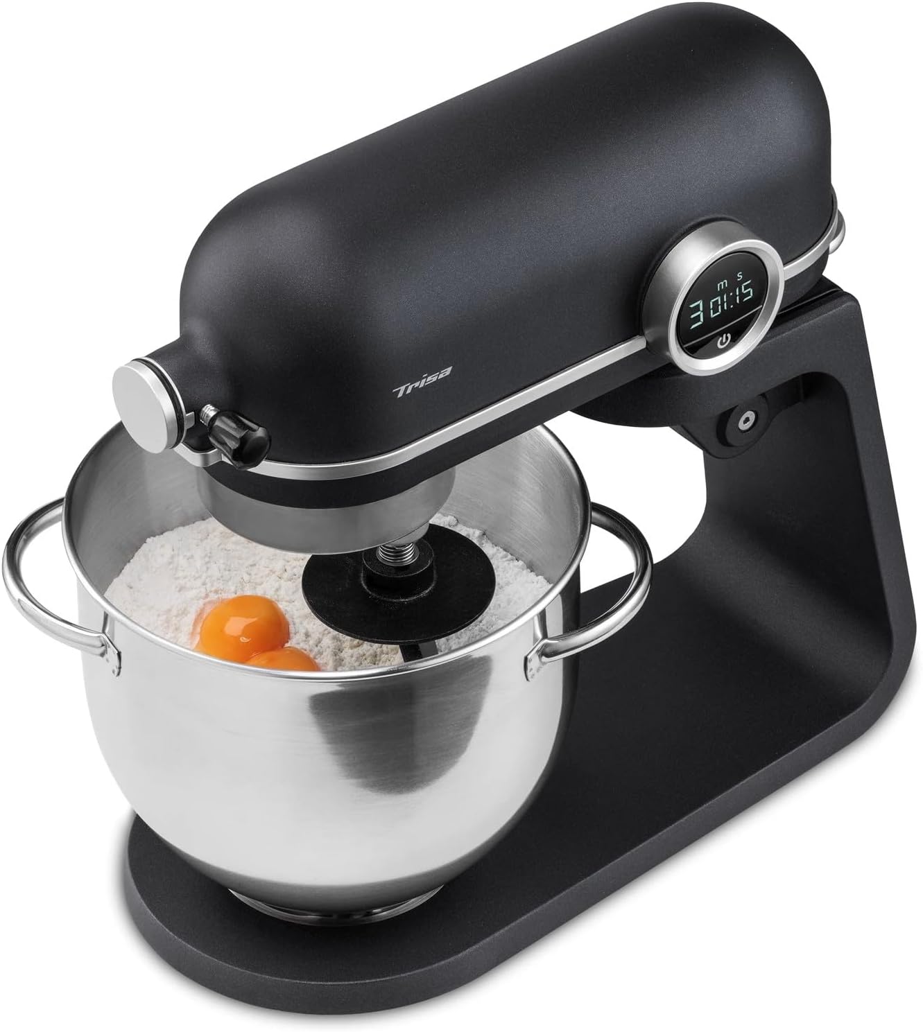 غذا ساز حرفه‌ای تریزا سوئیس Trisa Kitchen Professional Food Processor کیچن، ۸۰۰ وات، کاسه استیل ضد زنگ ۵.۲ لیتری، ۸ سرعته، همزن سیاره‌ای، قلاب خمیرگیر با روکش تفلون و همزن تخت