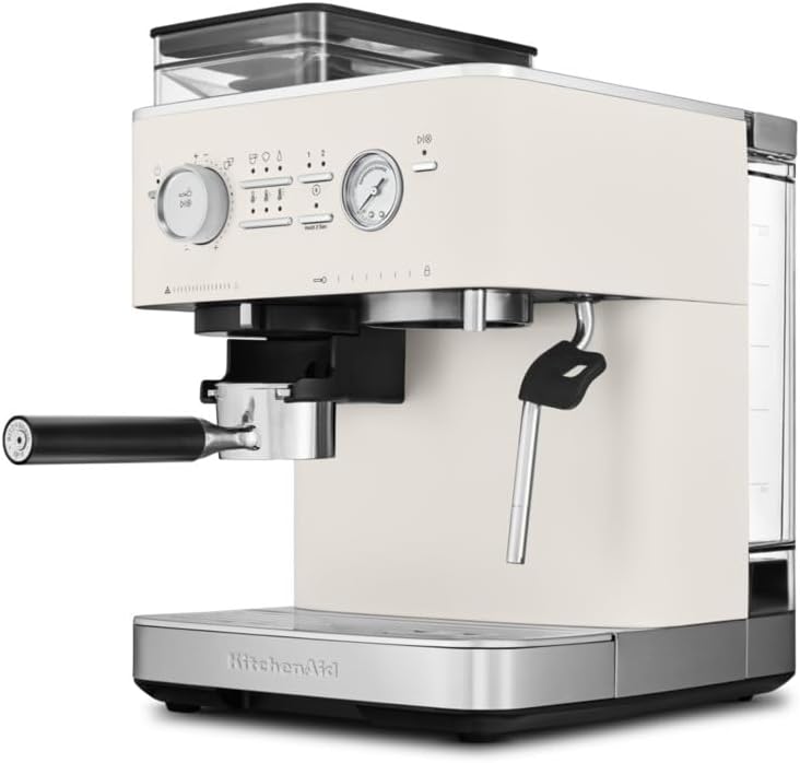 اسپرسو ساز آسیاب دار نیمه اتوماتیک کیچن اید آمریکا KitchenAid Artisan با آسیاب، Porcelain White، 5KES6551EPL، قهوه ساز