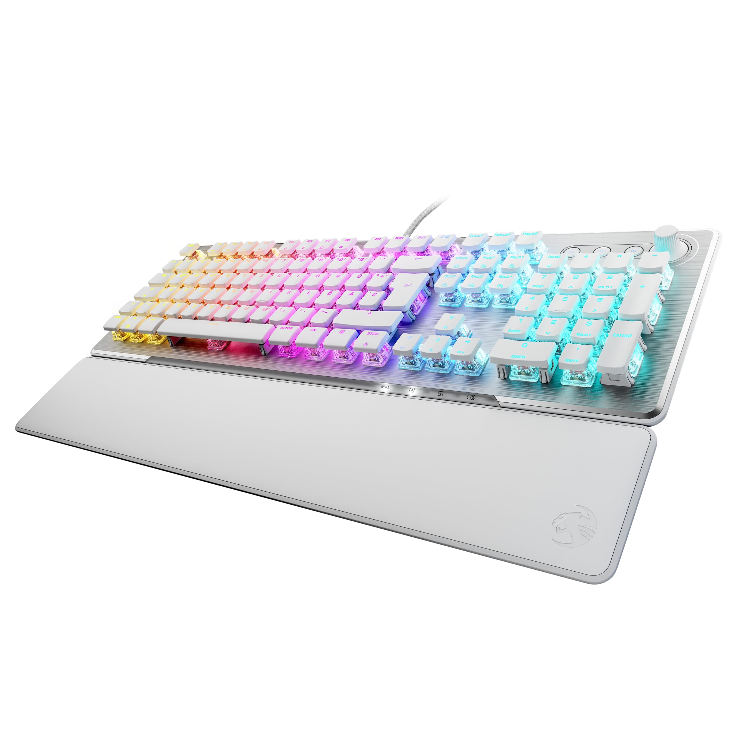 خرید از آمازون - Roccat Vulcan II - صفحه کلید مکانیکی بازی رایانه شخصی، نورپردازی RGB قابل تنظیم، تکیه گاه مچ قابل جدا شدن، سوئیچ خطی Titan II، صفحه آلومینیومی، سوئیچ سفید سفید خطی (قرمز)