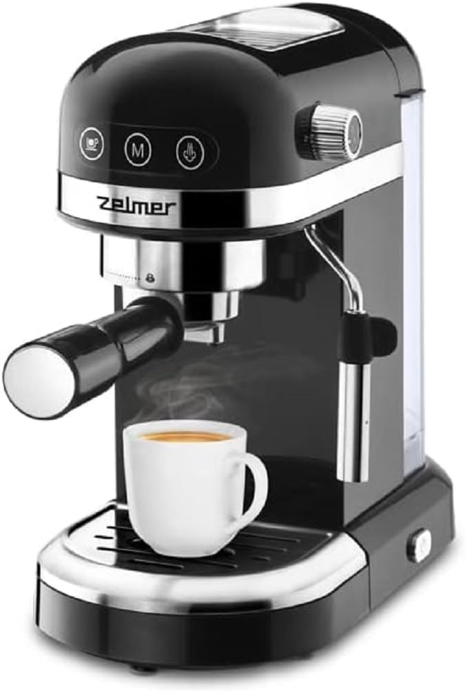 اسپرسو ساز زلمر لهستان Zelmer ZCM7295 Cob، 1350 وات، فشار 20 بار، گرم نگه داشتن فنجان، محفظه ساخته شده از پلاستیک و استیل ضد زنگ با کیفیت مطلوب، مشکی