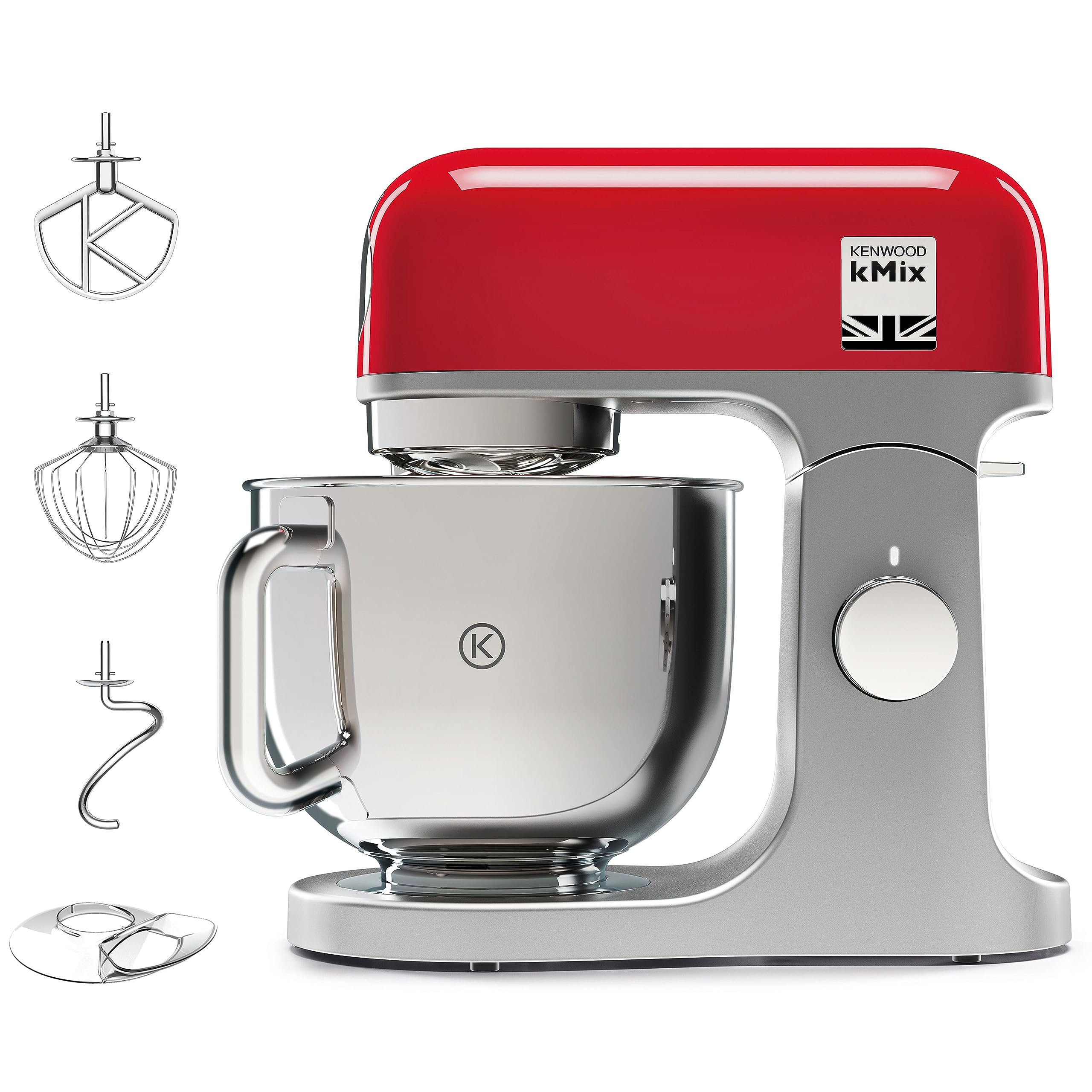 خرید از آمازون - غذاساز کنوود kMix KMX750RD، کاسه استیل 5 لیتری، سیستم ایمنی ایمن، محفظه فلزی، 1000 وات، شامل ست شیرینی پزی 3 تکه و محافظ پاشش، قرمز
