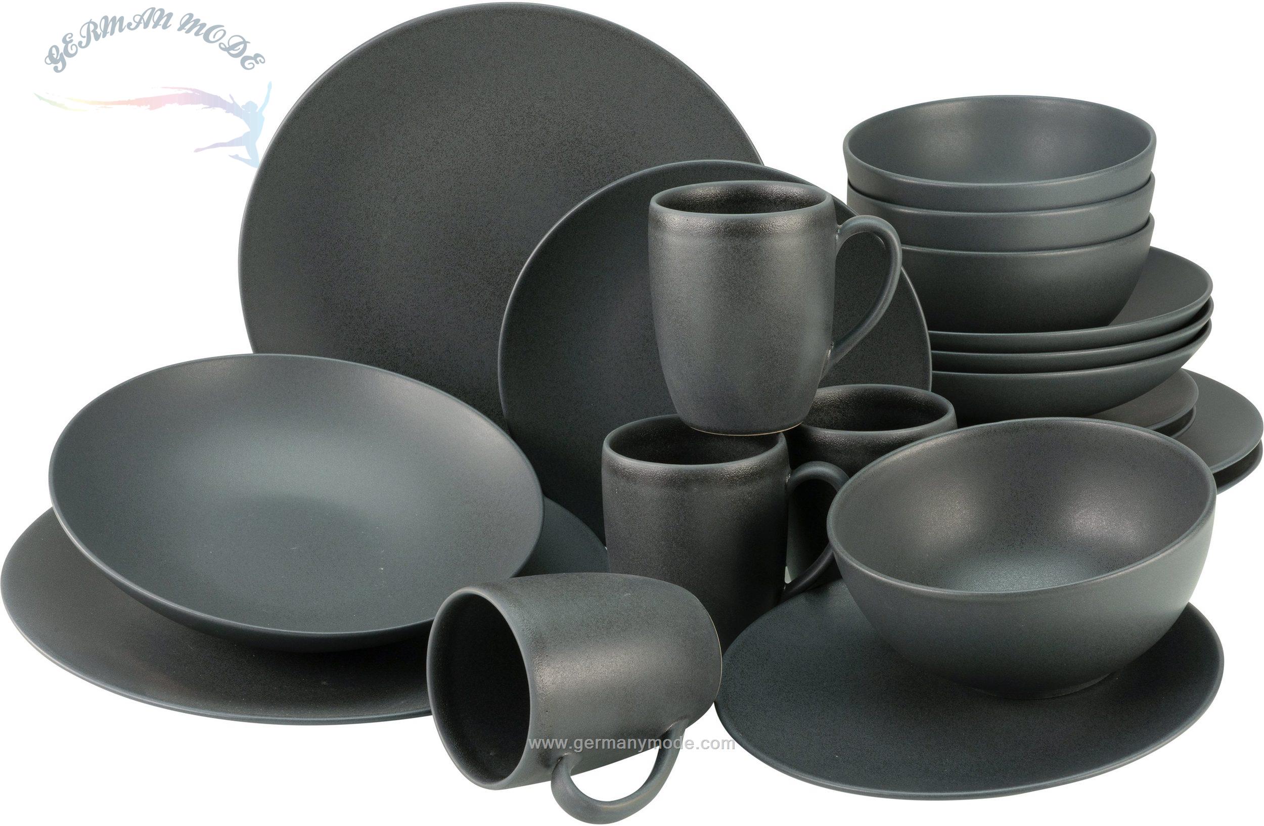 سرویس غذاخوری سرامیک 20 پارچه 4 نفره کراتیبل CreaTable Kombiservice Soft Touch Black (20-tlg), Steinzeug, seidenmatte Glasur