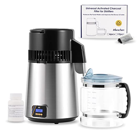 خرید از آمازون - Hanchen wasser destilliergerät Digitaler Wasserdestilliergerät 1L / H Destilliertes Wasser herstellen 750W Edelstahl Distilleranlage mit Glaskanne, zeitgesteuert Water Distillers