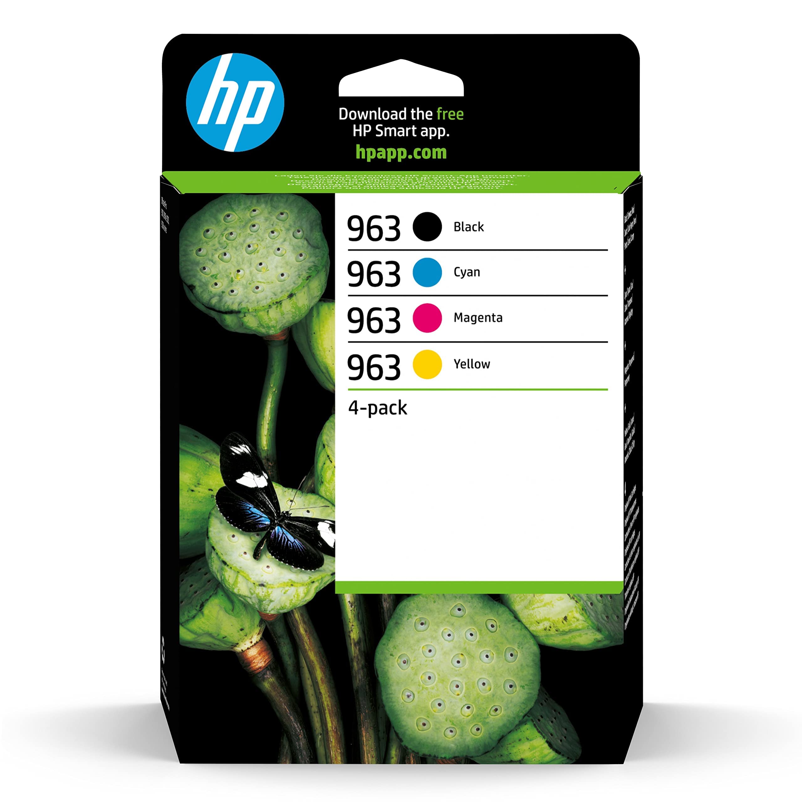 خرید از آمازون - HP 963 Pack de 4 Cartouches dEncre Noire, Cyan, Magenta et Jaune Authentiques (6ZC70AE) pour HP OfficeJet Pro 9010 series / 9020 series Pack de 4 Standard Noir/Cyan/Magenta/Jaune