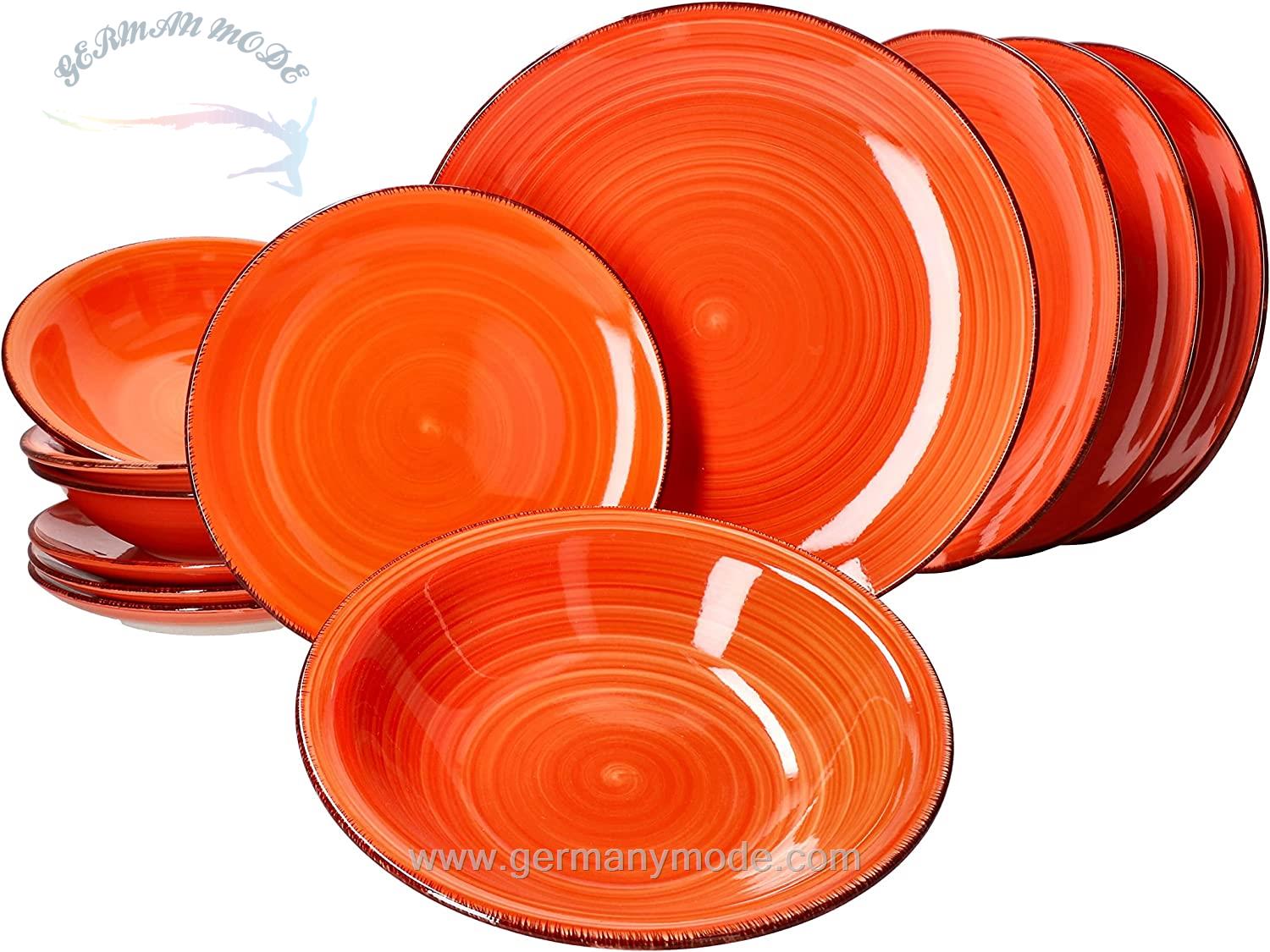 سرویس غذاخوری سفالی 12 پارچه 4 نفره مامبوکت MamboCat Teller-Set Orange (12-tlg.)
