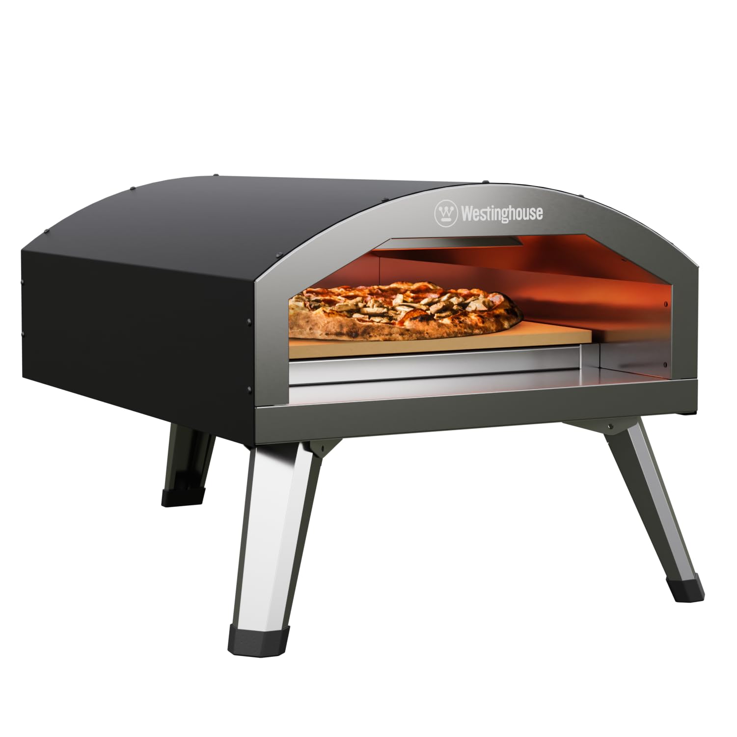 خرید از آمازون - Westinghouse Pizzata 12E - اجاق پیتزا برقی با سنگ سرامیک 12 اینچی، حرارت تا 750 درجه برای پیتزای سبک صنعتگران، استیل ضد زنگ، اجاق پیتزا در فضای داخلی و قابل حمل