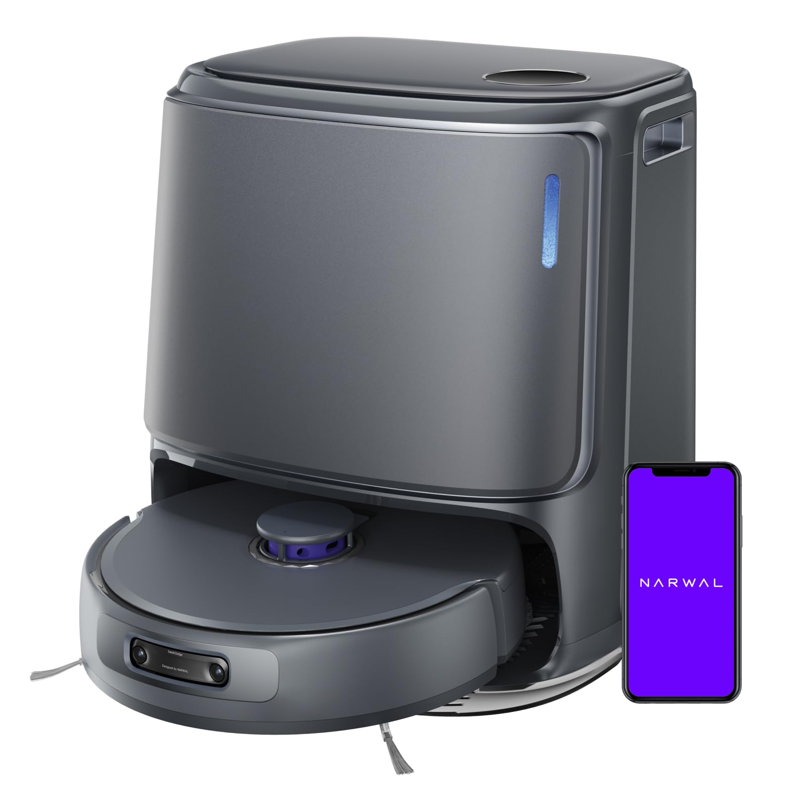 جارو رباتیک ربات جاروبرقی NARWAL Freo Z Ultra، تراشه‌های هوش مصنوعی دوتایی، شست‌وشو و خشک‌کردن آب گرم تطبیقی با هوش مصنوعی، قدرت مکش 12000 Pa، برس گره‌خوردگی صفر 2.0، کنترل APP هوشمند خاکستری