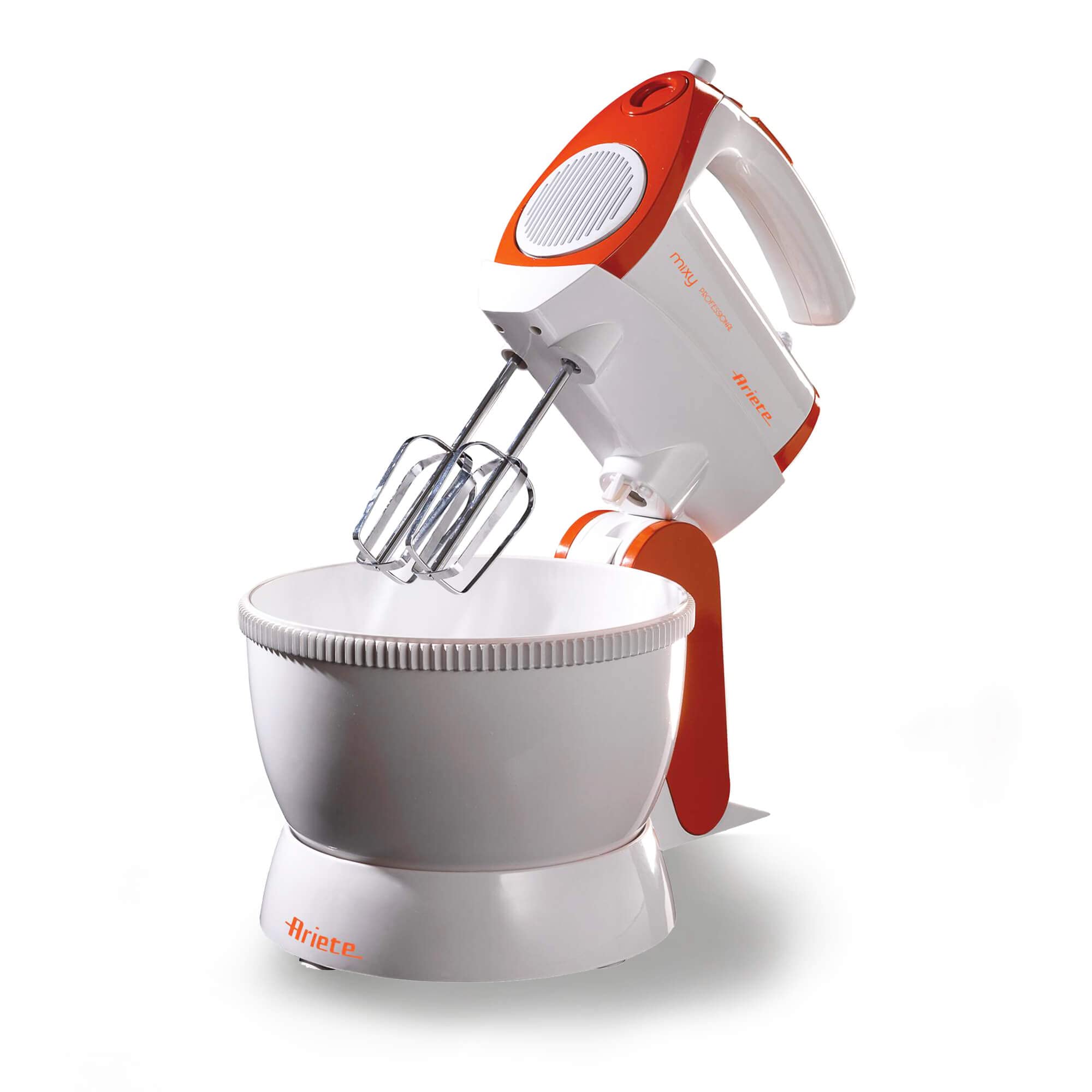 همزن دستی Mixy Electric Ariete 1565/1، 2 ست ویسک برای مونتاژ و قلاب خمیر، 5 سرعته توربو، 400 وات، پلاستیک، نارنجی، 2.4 لیتر، قرمز/سفید Mixy Professional