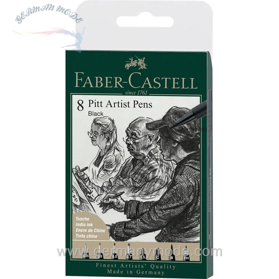 ماژیک حرفه ای پیت آرتیست 8 تکه فابرکاستل آلمان FABER CASTELL Pitt Artist Pen Tuschestift 8er Etui schwarz