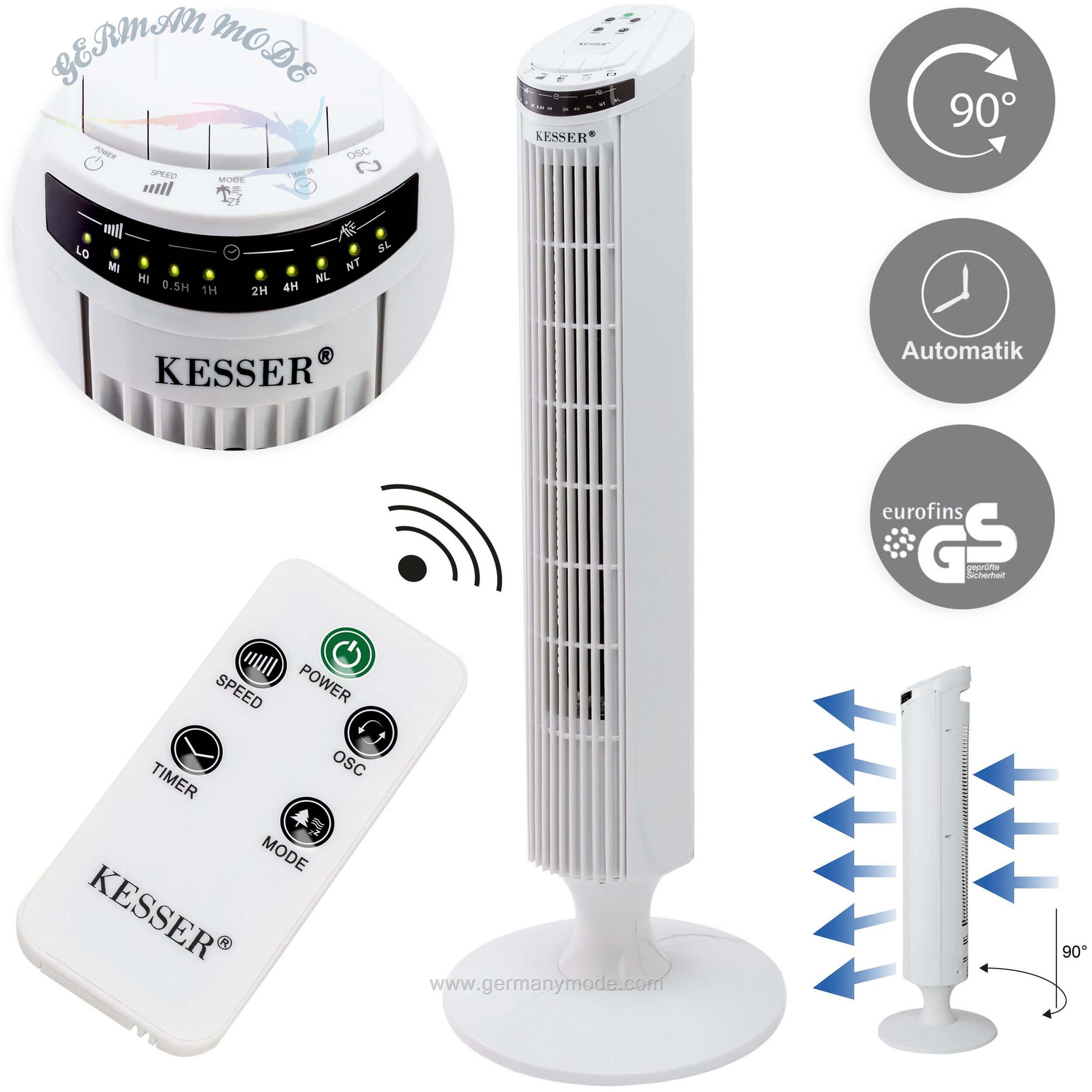 پنکه برقی ایستاده کسر KESSER Turmventilator- mit Fernbedienung LED Display Standventilator Klimaanlage/ weiß