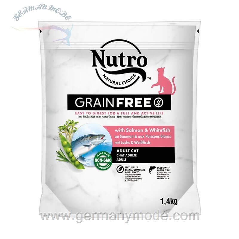 غذا خشک گربه نیترو آلمان Nutro GRAIN FREE Katze Beutel Adult mit Lachs und Weissfisch 1-4kg