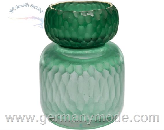 ظرف دست ساز طلا کوب دکوری Aventurine Geode Jar a Green Cast Glass Sculpture with Gold by Angela Jarman