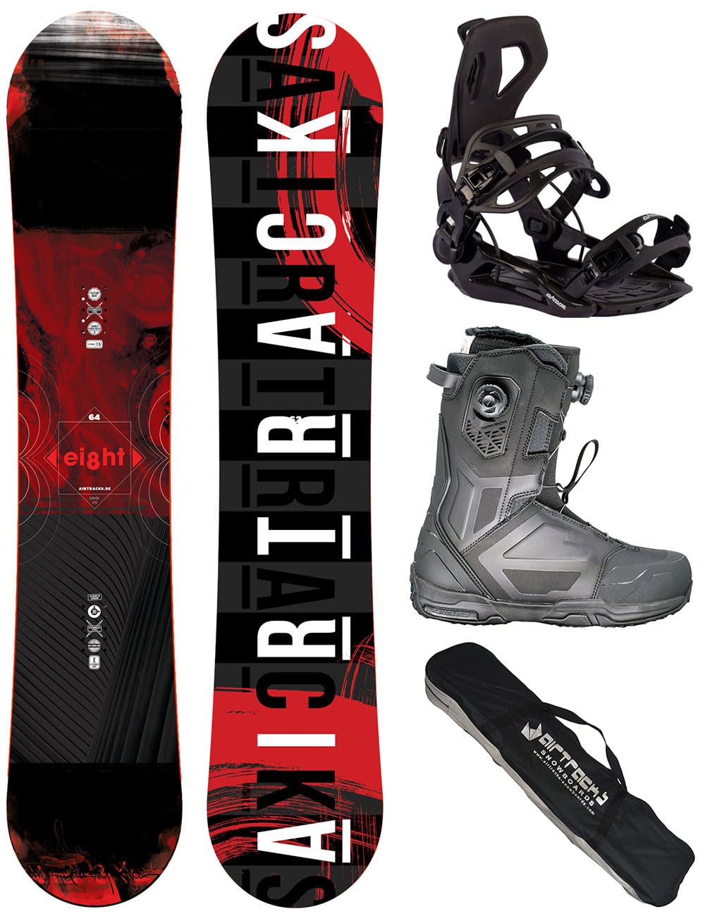 مجموعه اسنوبرد Airtracks - راکر هیبریدی عریض هشت اسنوبرد + Bindung Master Fastec + چکمه + SB Bag 150 155 160 164 cm Snowboard 150 cm Boots Master Pro Dual Atop 40