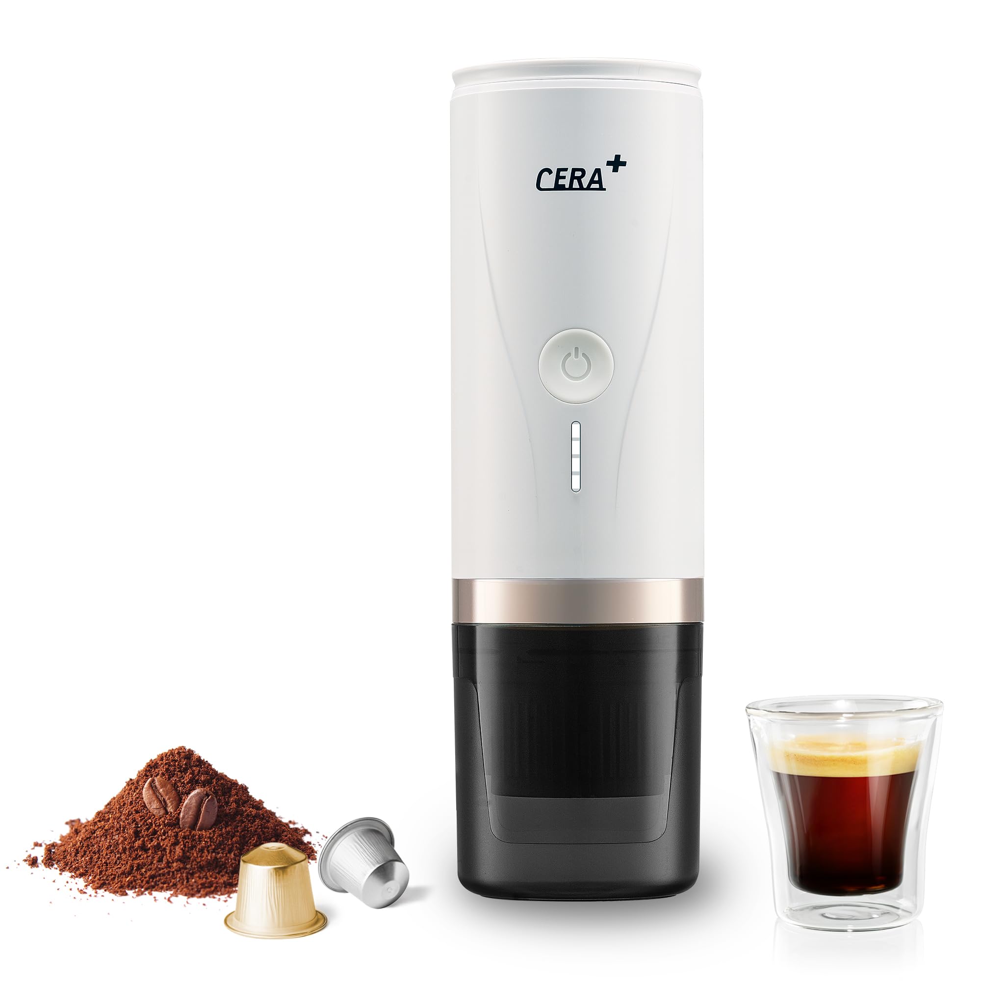 خرید از آمازون - دستگاه اسپرسوساز برقی قابل حمل CERA+، گرم شدن خودکار در 3-4 دقیقه، قهوه ساز مینی 20 بار با باتری قابل شارژ (سفید) بلانکو