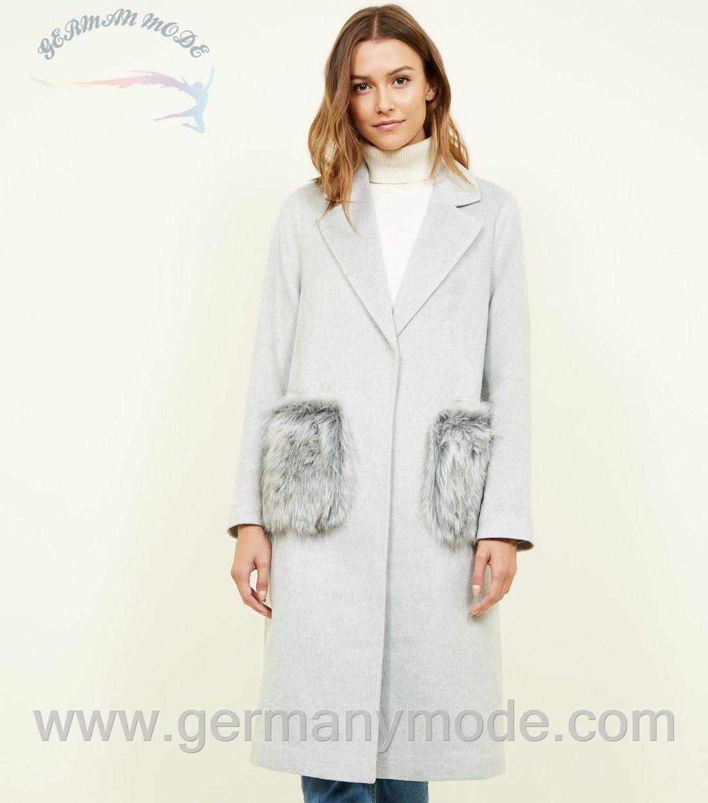 پالتو زنانه نیولوک (انگلستان) Grauer Mantel mit Fake-Fur-Taschen