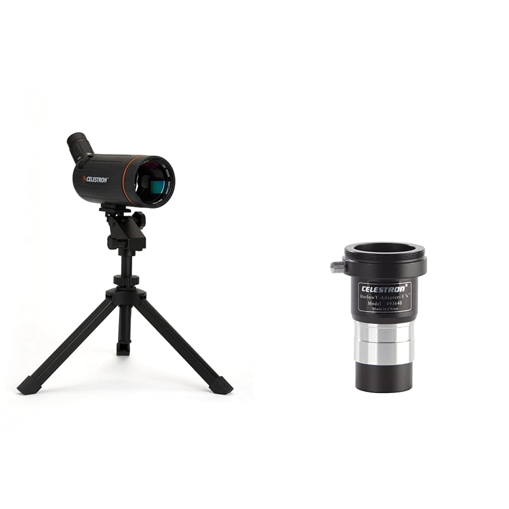 خرید از آمازون - Celestron 52238 C70 Mini Mak Spotting Scope & 93640 1.25 Inch Universal Barlow and T-Adaptor, Silver/Black