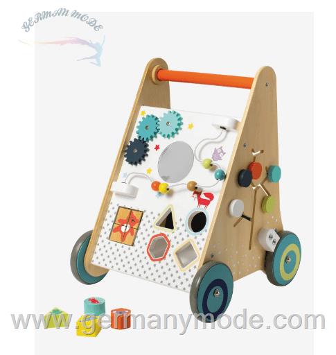 واکر کودک ورت فرانسه Vertbaudet Activity-Lauflernwagen mit Bremsen, Holz FSC - mehrfarbig/rosa
