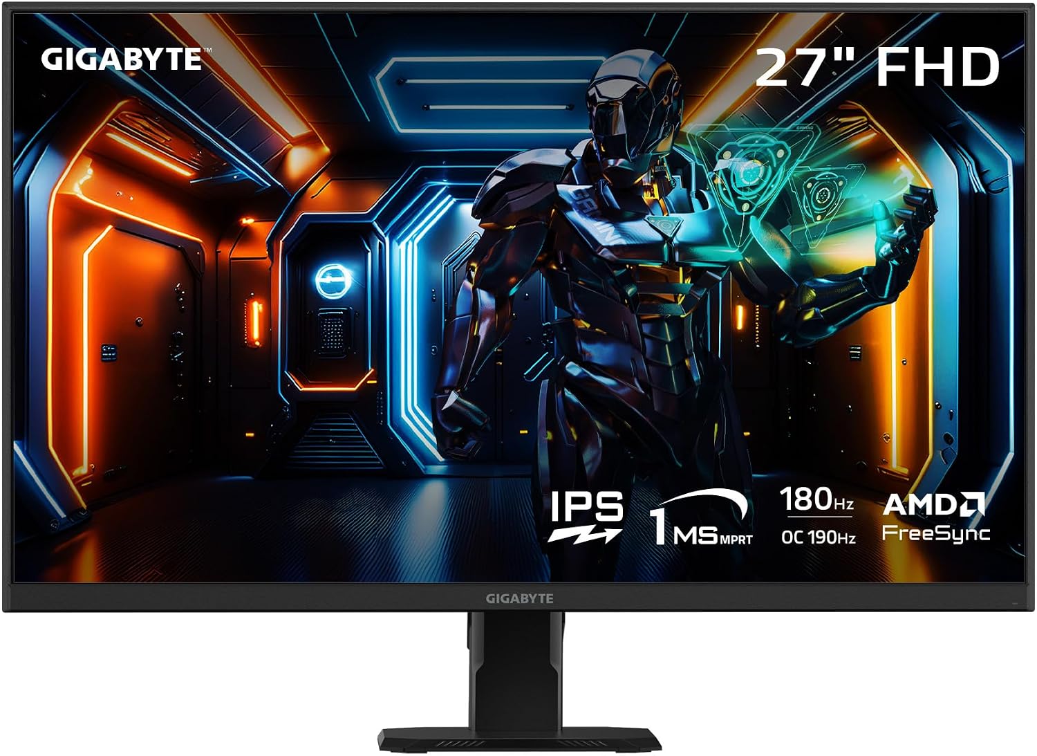 مانیتور بازی 27 اینچ GIGABYTE GS27F Advanced اینچ IPS Gaming مانیتور - FHD 1920x1080-180Hz/OC 190Hz - 1ms MPRT - AMD FreeSync - HDMI, DP - مشکی (GS27F A US) 27 اینچ FHD 180Hz | IPS | تخت | شیب
