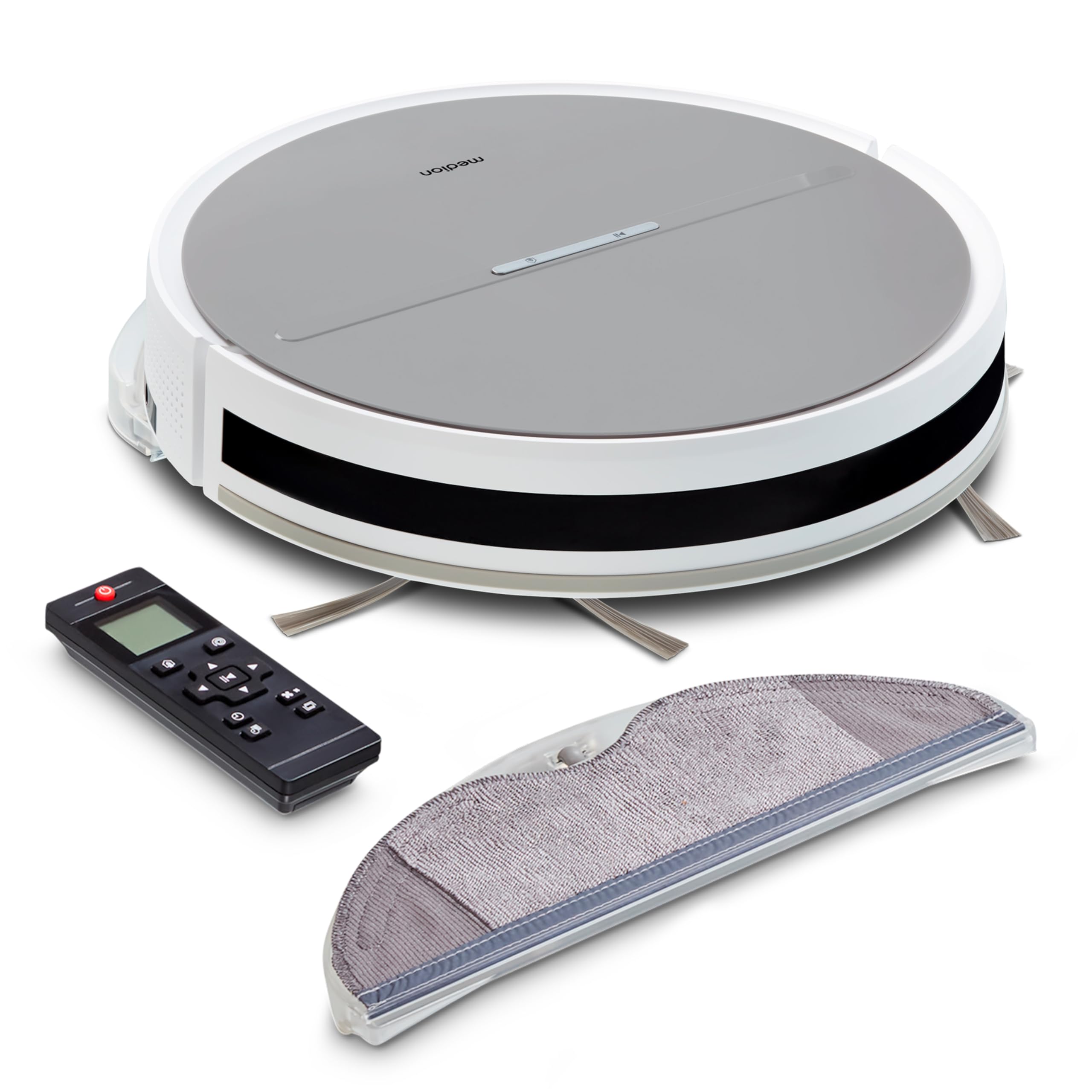 جارو رباتیک ربات جارو برقی MEDION با عملکرد پاک کردن و ناوبری سیستماتیک E35 SW (قدرت مکش 2000Pa، ناوبری ژیروسکوپ در خطوط سیستماتیک S، 2 برس جانبی و سنسور دیواری)