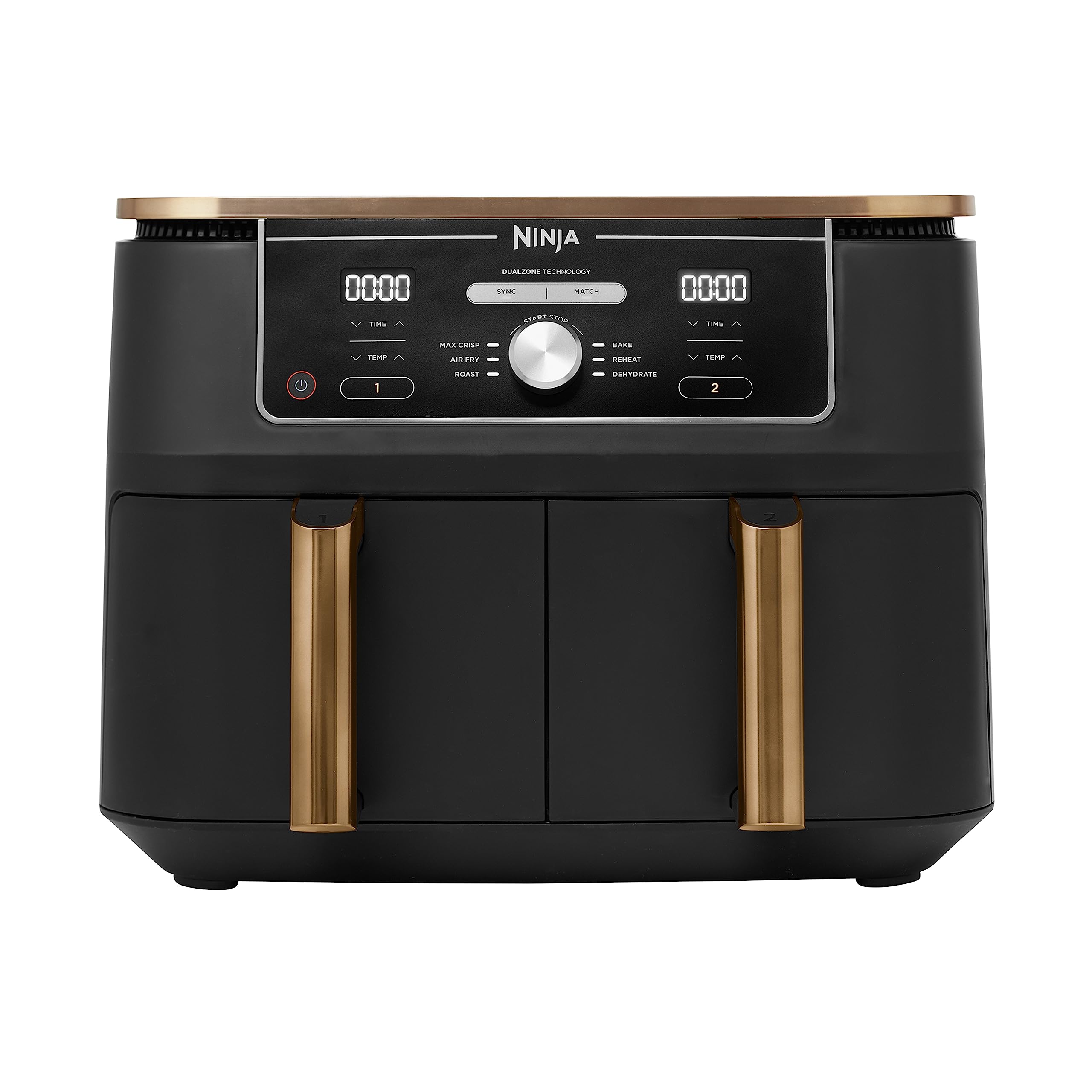 خرید از آمازون - Ninja Foodi MAX Dual Zone Heißluftfritteuse [AF400EUCP] Amazon Exclusive, ‎2470 Watt , 9,5 L, 2 Heißluft-Frittierfächer, 6 Funktionen, 27 x 41.5 x 32.5 cm, Kupfer/Schwarz Exklusiver Dual Zone, Kupferfarbe, 9,5L