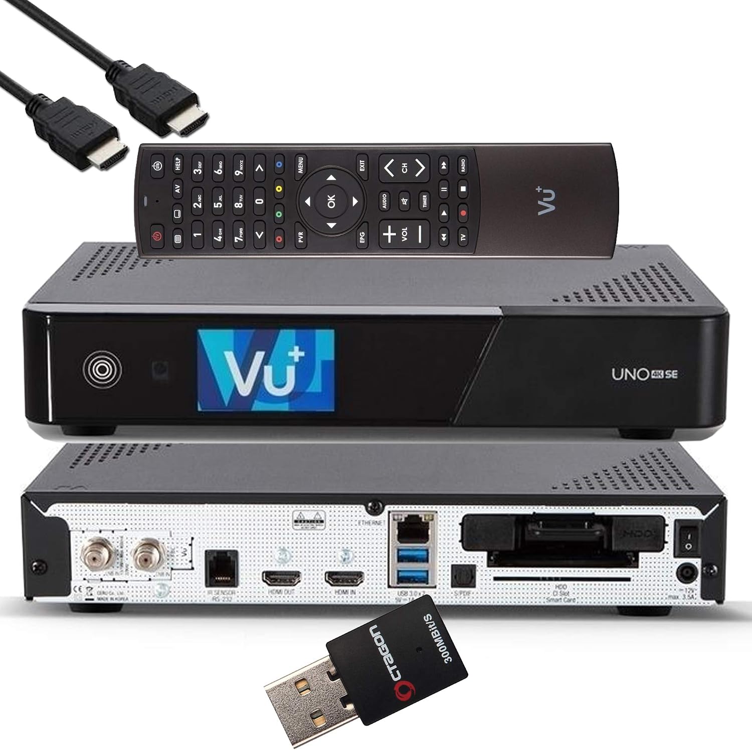 گیرنده UHD HDR 1x DVB-S2 FBC Sat Twin Tuner E2 Linux، یوتیوب، گیرنده هارد دیسک ماهواره، CI + کارت خوان، مدیا پلیر، USB 3.0، + کابل HDMI EasyMouse و وای فای 300 مگابیتی