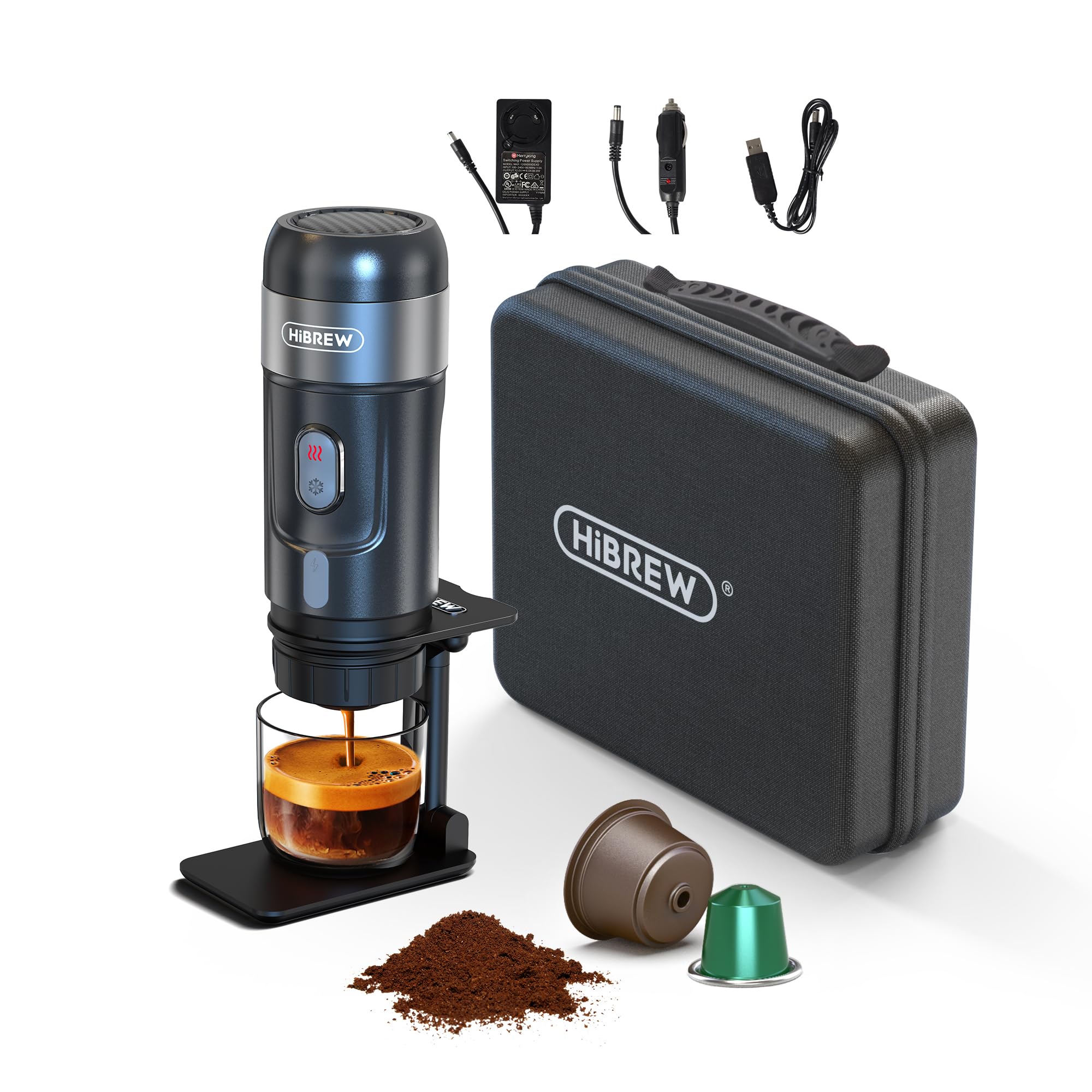 خرید از آمازون - HIBREW H4A - قهوه ساز قابل حمل 3 در 1 برای ماشین، اسپرسوساز کوچک 12 ولتی برای Nes* کپسول اصلی، DG*، پودر قهوه، 60 میلی لیتر، کمپینگ، مسافرتی (مشکی)