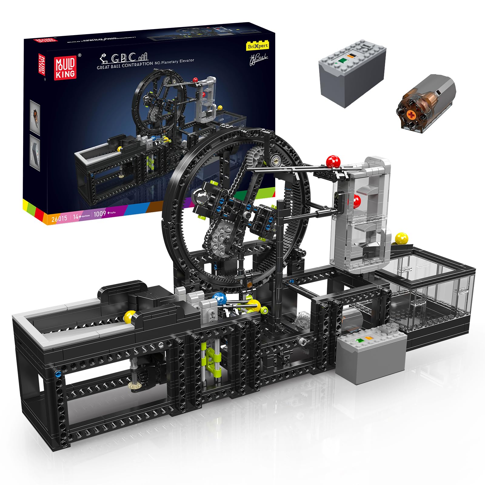 خرید از آمازون - Mold King 26015 MOC Technology GBC Tracks مدل بلوک های ساختمانی توپ، میز بالابر 1009 تکه با گیره عملکرد برق بلوک های ساختمان کیت اسباب بازی هدایا