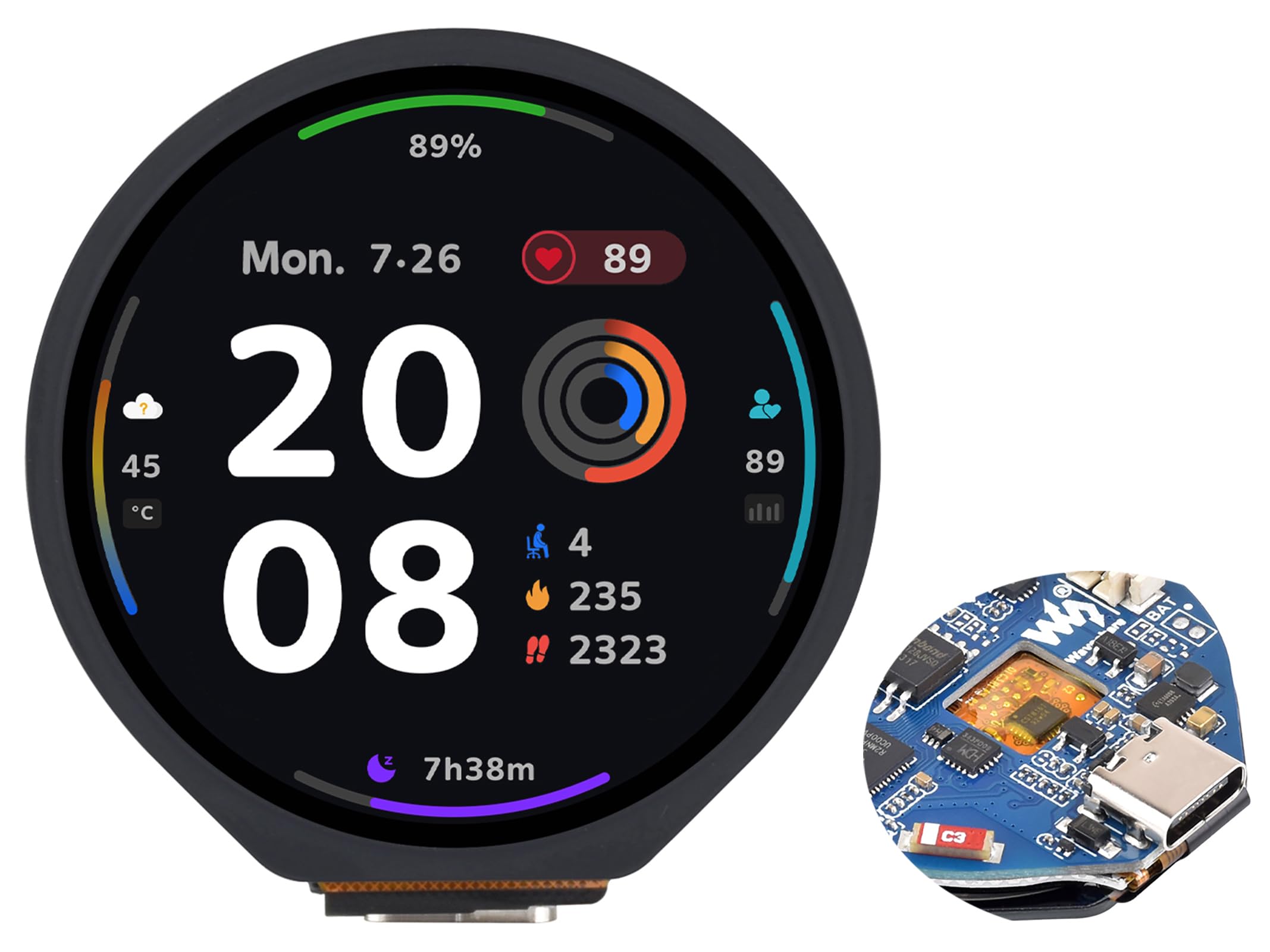 برد ESP32-S3 MCU با نمایشگر LCD لمسی 1.3 اینچی و حسگر 6 محوره و غیره، پردازنده دو هسته‌ای 32 بیتی LX7، پشتیبانی از وای‌فای 2.4 گیگاهرتز 3.3 سانتی‌متری