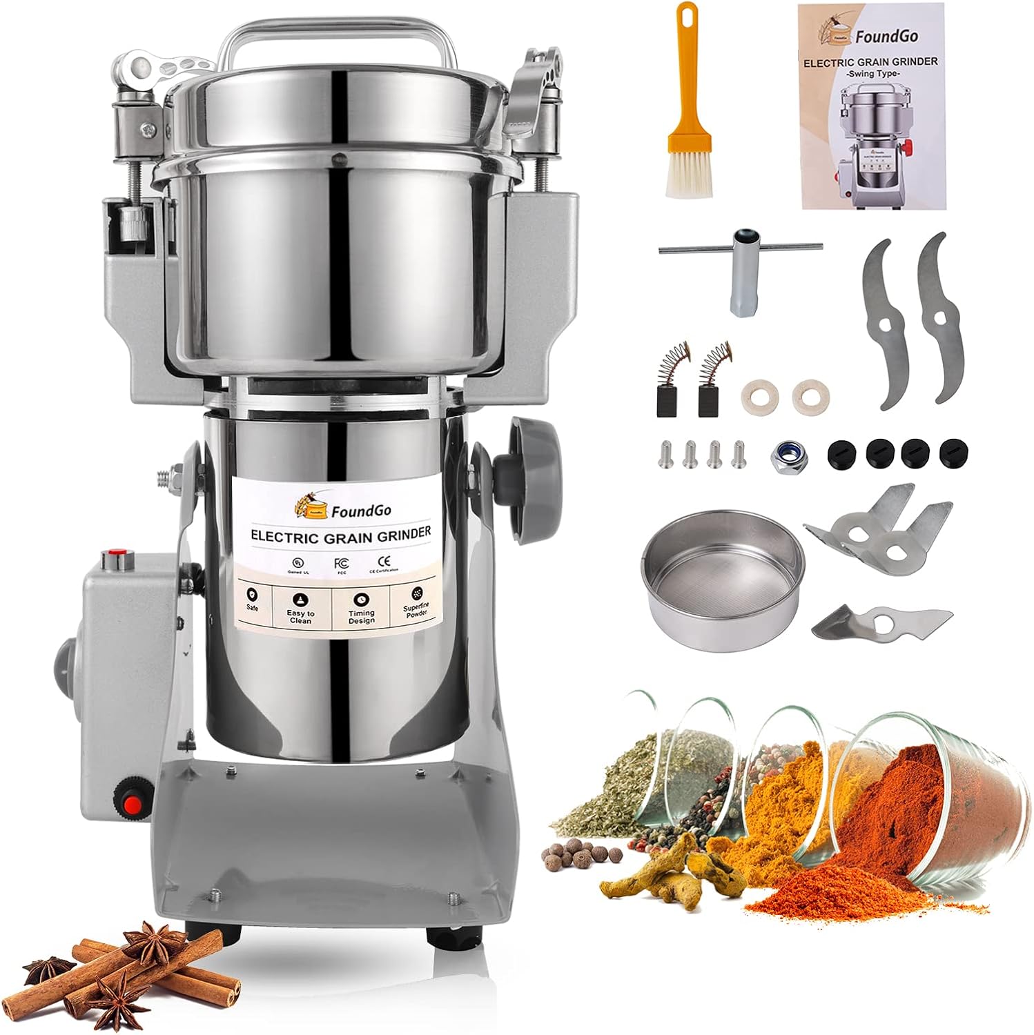 آسیاب غلات و قهوه برقی صنعتی 1000 گرم 25000 دور در دقیقه آسیاب غلات از جنس استنلس استیل فوق‌العاده برای ادویه‌ها، آرد قهوه، گیاهان فلفل