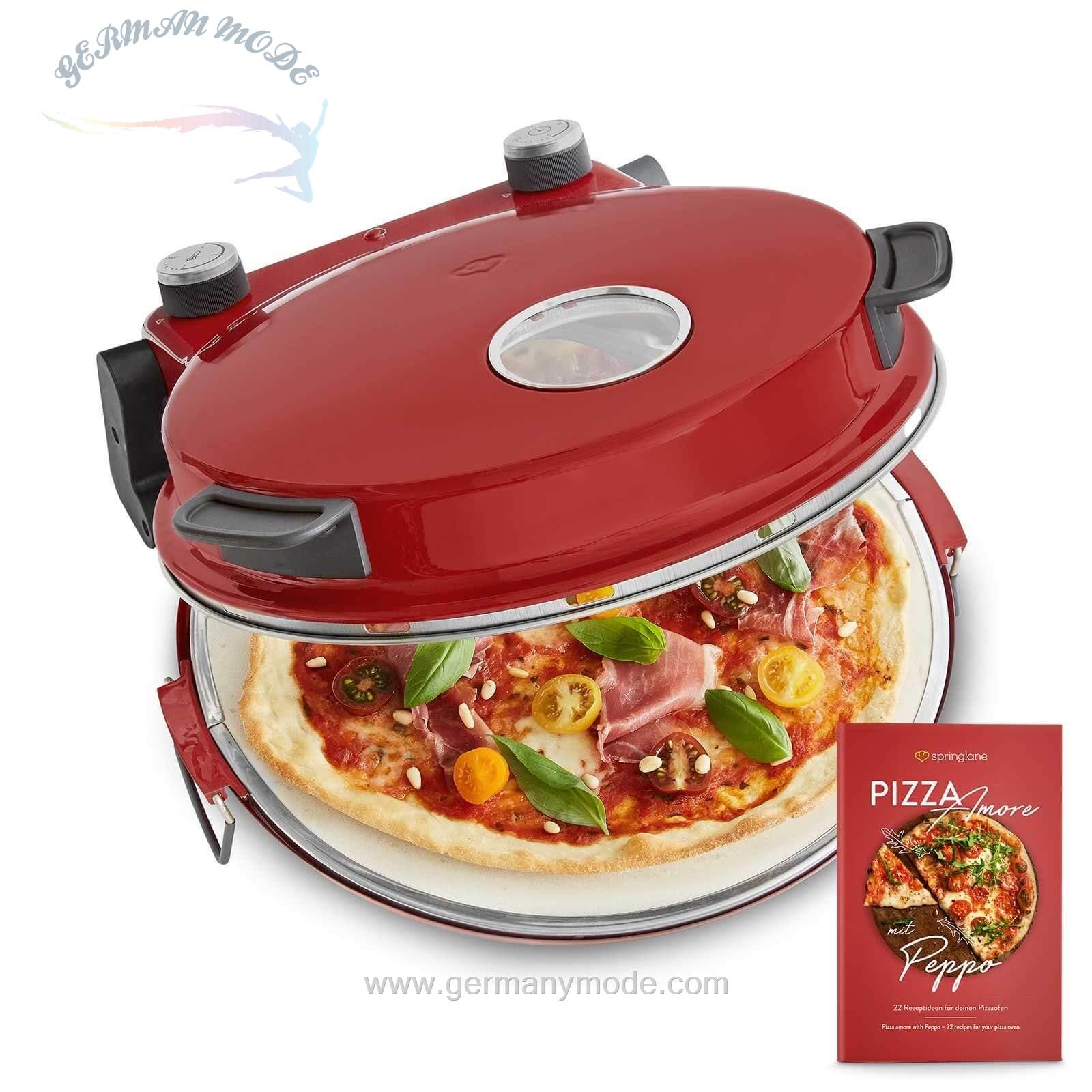 پیتزا ساز اسپرینگلن آلمان Springlane Pizzaofen Peppo-Inkl-Pizzaheber/Rezeptheft/rot