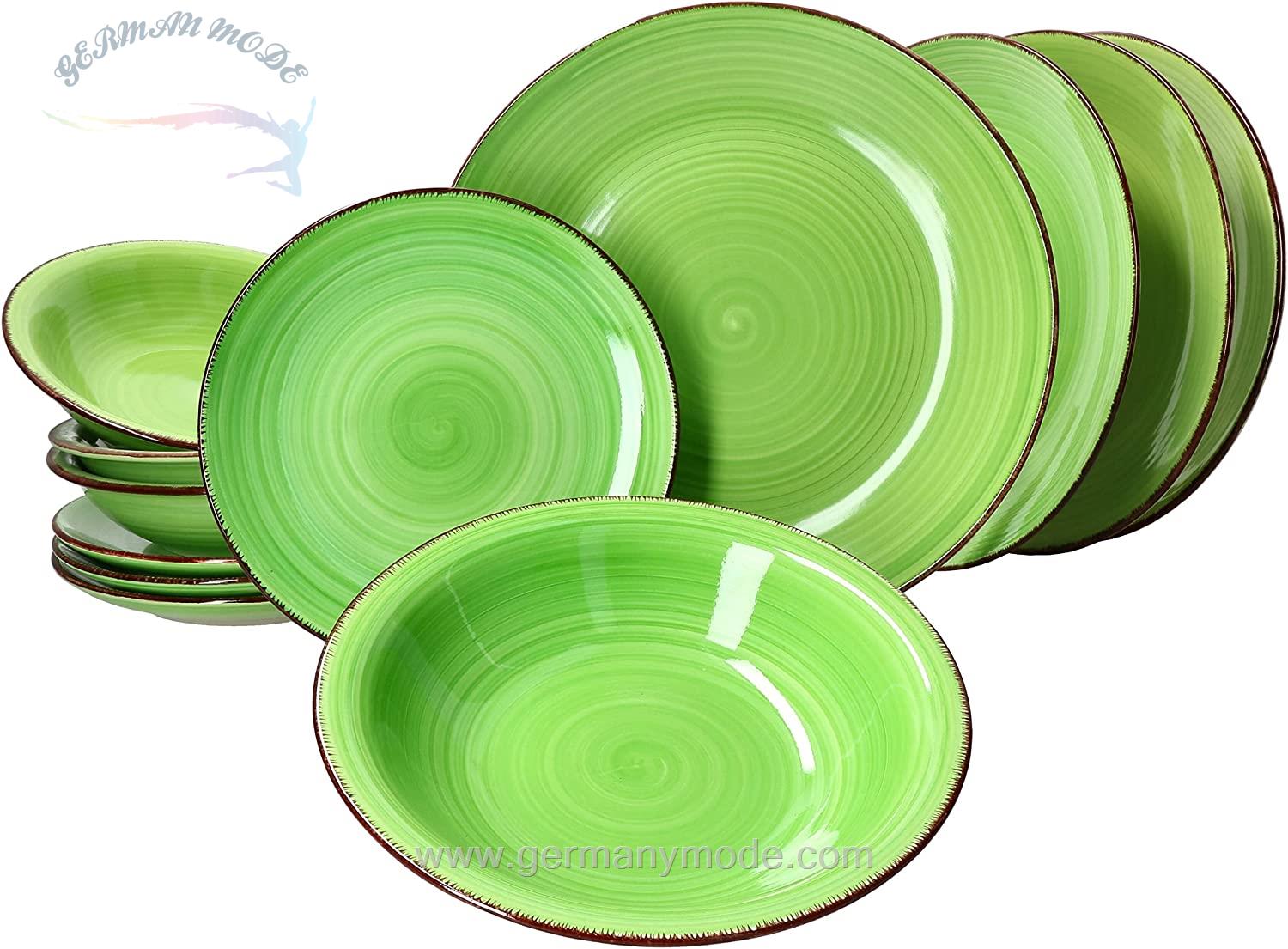 سرویس غذاخوری سفالی 12 پارچه 4 نفره مامبوکت MamboCat Teller-Set Green (12-tlg.)