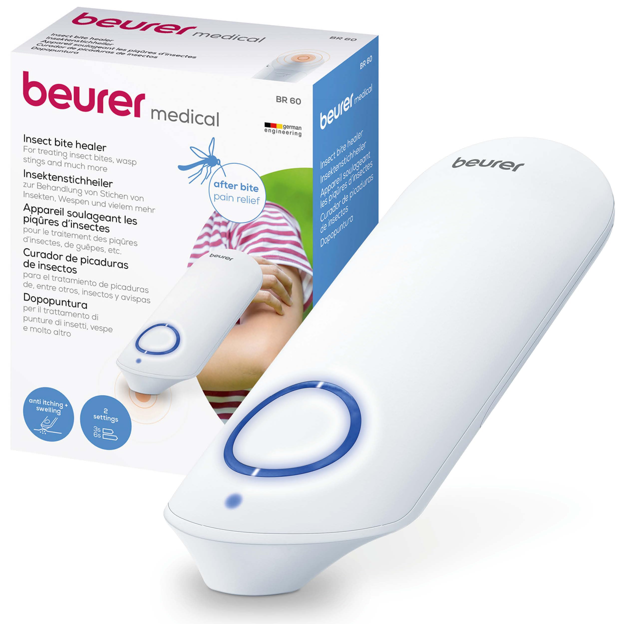 التیام دهنده گزش حشرات Beurer BR 60، قلم حرارتی گزش پشه برای درمان گزش و نیش حشرات، التیام دهنده گزش الکترونیکی بدون مواد شیمیایی، خارش و تورم را تسکین می‌دهد