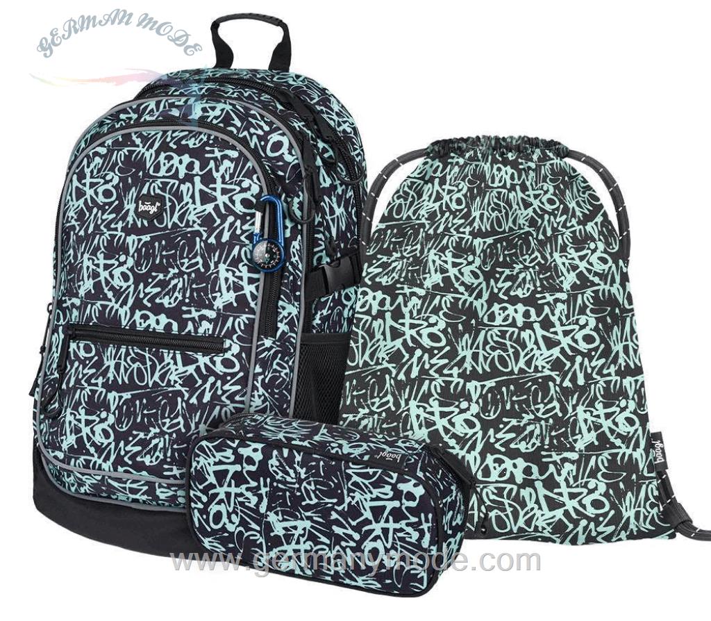 ست 3 تایی کوله پشتی مدرسه کوله ورزشی جامدادی پسرانه بگل Baagl Core Graffito Rucksack Set 3tlg Rucksack Federmäppchen Turnbeutel