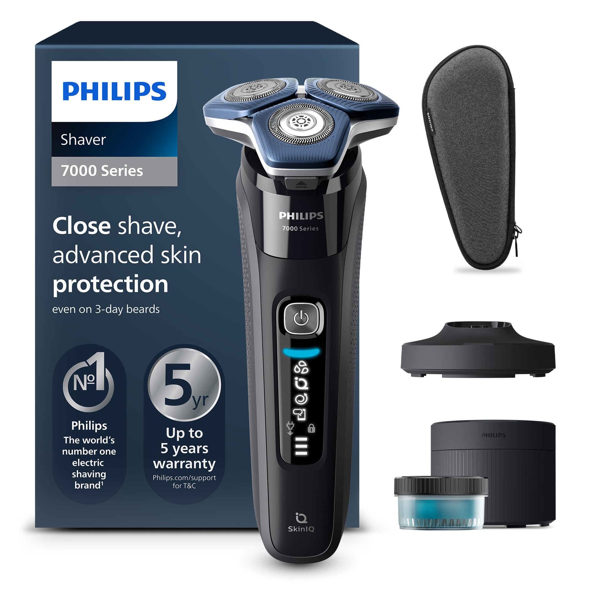 ریش‌ تراش فیلیپس هلند PHILIPS Shaver Series 7000 S7886/55 خشک و تر با تیغه بازشو پایه تمیزکننده پایه شارژ و کیف مسافرتی