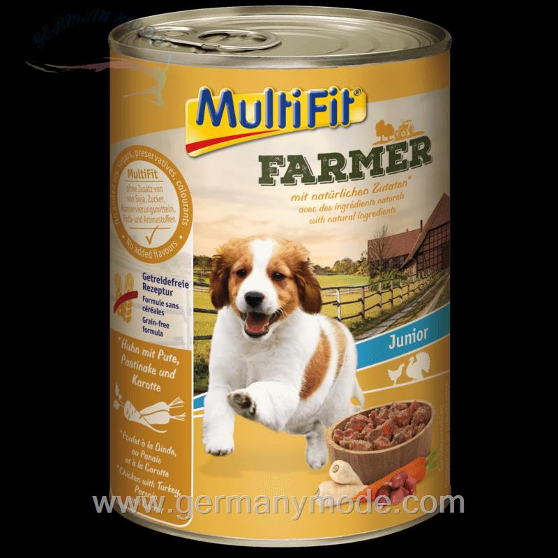 غذا مرطوب توله سگ و سگ های جوان مولتی فیت آلمان MultiFit Farmer Junior Huhn mit Pute- Pastinake - Karotte 6 x 400g