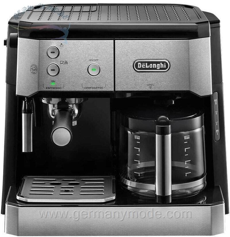 اسپرسو ساز قهوه ساز ترکیبی دلونگی ایتالیا DeLonghi BCO 421.S - قهوه ساز با پورتافیلتر اسپرسو و عملکرد قهوه فیلتر شامل نازل کف شیر، پارچ شیشه ای و سیستم فیلتر آب، 1 لیتر، فولاد ضد زنگ/مشکی، تک فولادی ضد زنگ/مشکی تک