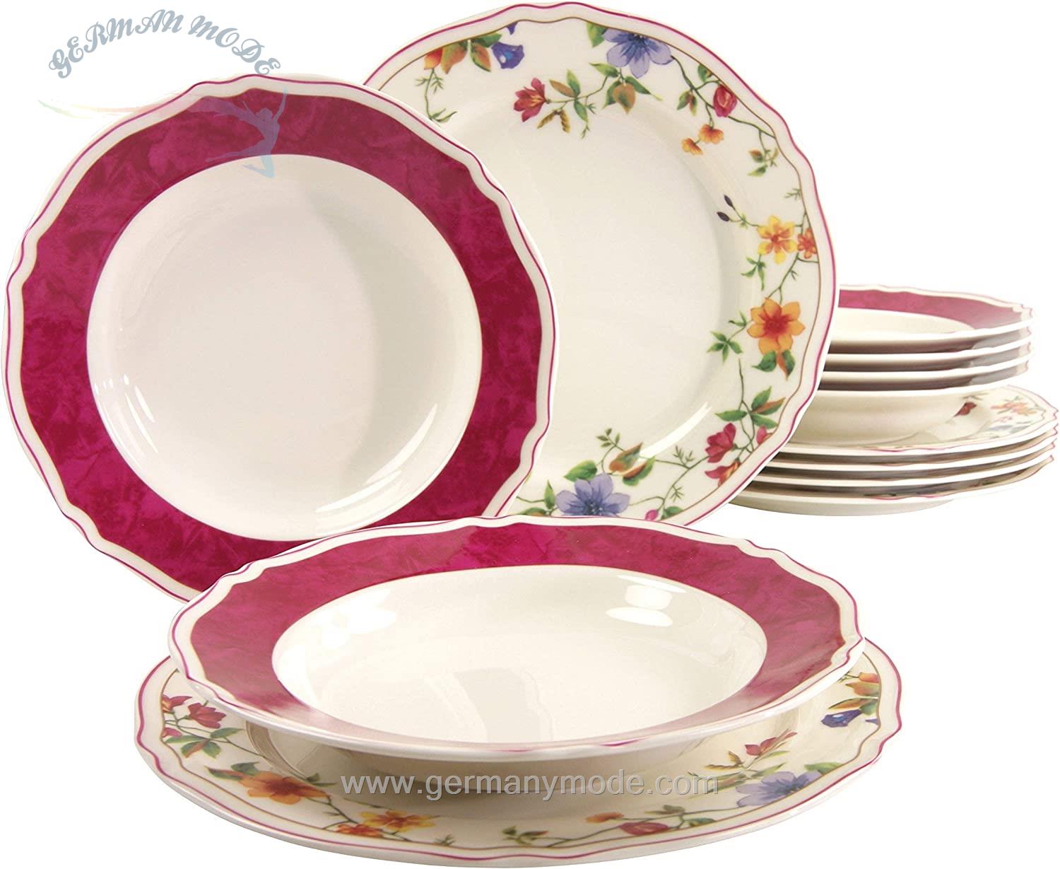 سرویس غذاخوری چینی 12 پارچه 6 نفره کراتیبل CreaTable Cornwall Garden Speiseservice 12 tlg