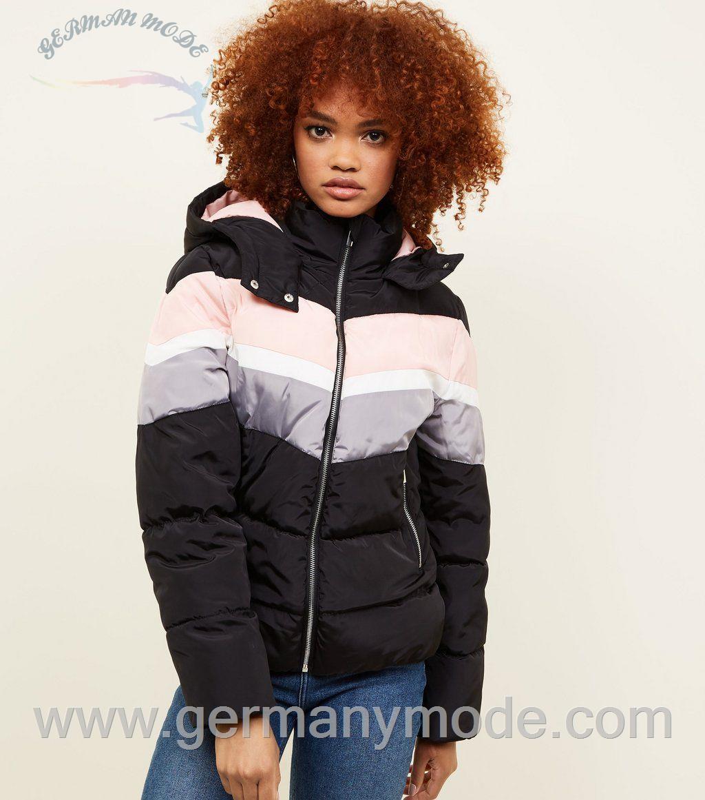 کاپشن زنانه نیولوک (انگلستان) Schwarze dicke Jacke mit Colour-Blocking-Design