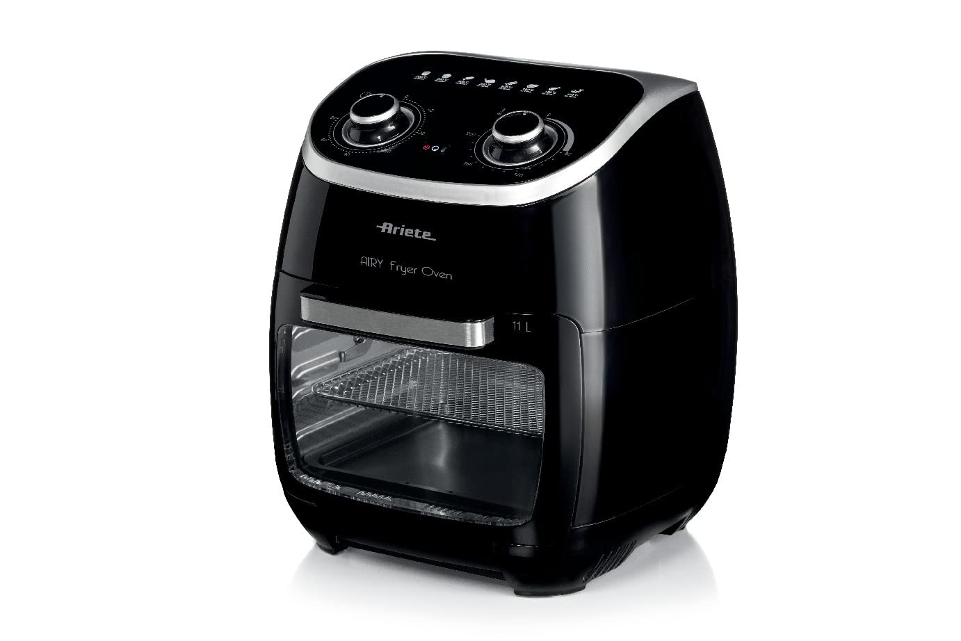 سرخ کن هوا و فر Ariete 4619 یک عدد 11 لیتر تایمر چندکاره 60 دقیقه درب شفاف قابل جابجایی درجه حرارت 80-200 OC 2000 W فر مشکی 4619
